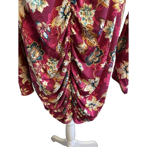 NWT Cato Woman's Beet Red Floral 3/4 Sleeve Blouse Front Ruching Size 18/20W - Picture 4 of 11